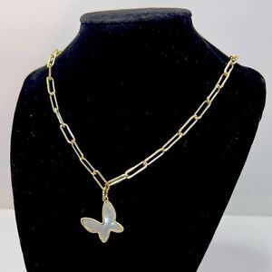 Gold plated paperclip necklace with mother of pearl charm 16 inches